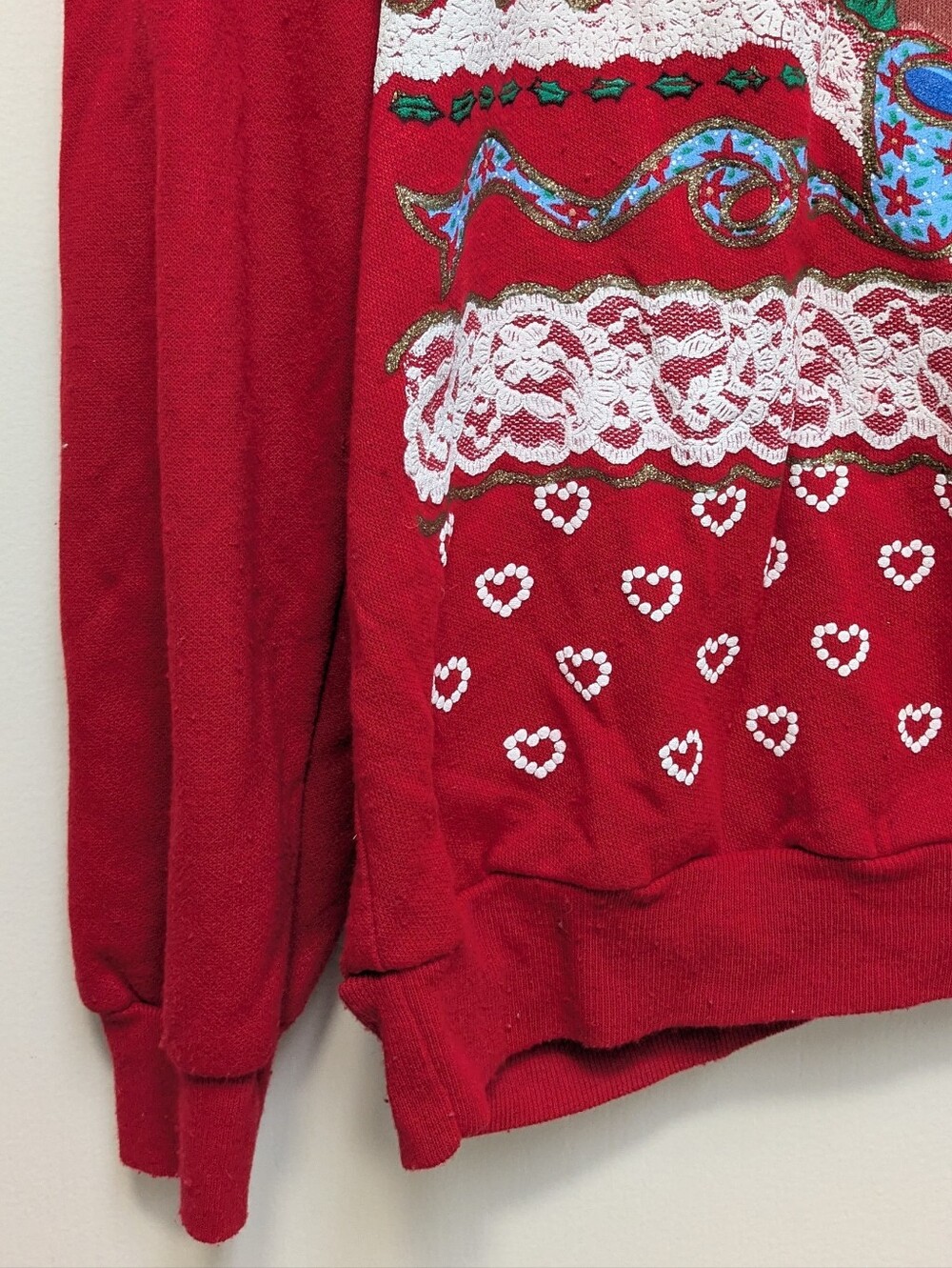 Vintage Nutcracker Red Christmas Teddy Bear Collared Grandma Sweatshirt Medium - Picture 5 of 7